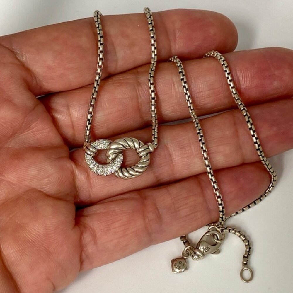 David Yurman 925 Diamond Double Curb Link Pendant Necklace